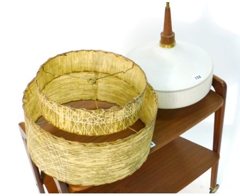 A 1960's ceiling light, the teak column supporting a glass shade, together with a two-tier shade CONDITION REPORT: Working or