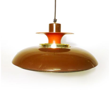 A 1970's brown enamelled ceiling light with diffuser CONDITION REPORT: Working order unknown, wear and knocks. 