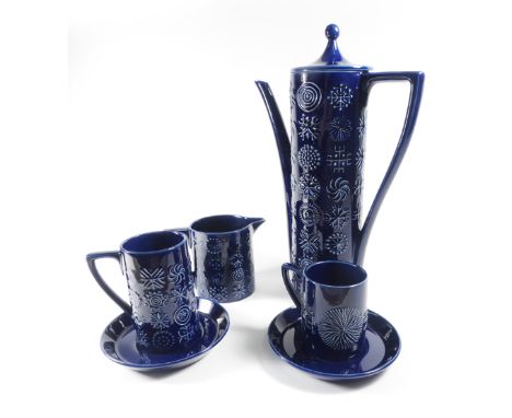 A Portmeirion 'Totem' pattern part coffee service decorated in a plain blue glaze CONDITION REPORT: Consisting;1 x coffee pot