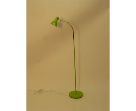 A 1970's green enamelled adjustable standard lamp CONDITION REPORT: Working order unknown, knocks and dents, lead cut
