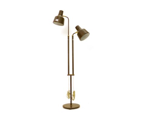 A 1970's brown enamelled split shaft twin spot standard lamp CONDITION REPORT: Working order unknown, knocks and dents, lead 