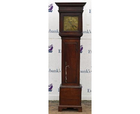 Oak longcase clock, late 18th Century, the case of plain architectural design, the brass dial with Roman numeral chapter ring