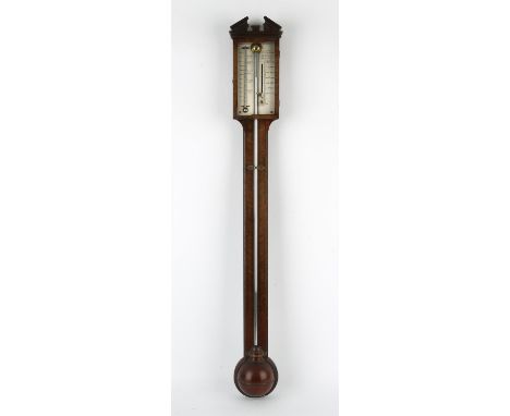 George III walnut stick barometer by C Tagliabue, with broken arch cresting, above silvered dial, engraved C Tagliabue, 26 Ho