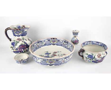 Late 19th century Masons Ironstone wash basin, jug, soap dish and vase Ptn. no. 9799