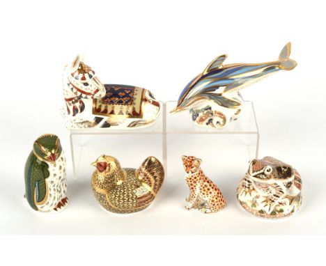 Royal Crown Derby, Paperweights, Thistle Donkey, Govier's of Sidmouth 2001, 1194/1500, gold stopper, Striped Dolphin 271/1500