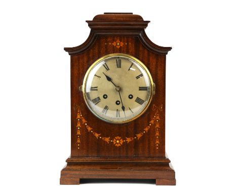 Edwardian mantel clock, decorated in the Adam taste, with brass movement and Westminster Chine striking, 42cm highCondition R