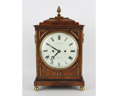 A Late 19th century mahogany cased bracket clock.  The white enamelled dial detailed ROBERT BRYSON EDINBURGH, enclosing a two