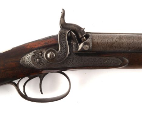 A Westley Richards double barrelled percussion shotgun, C.1845, with Damascus barrel (75cm), full length brass capped ram rod