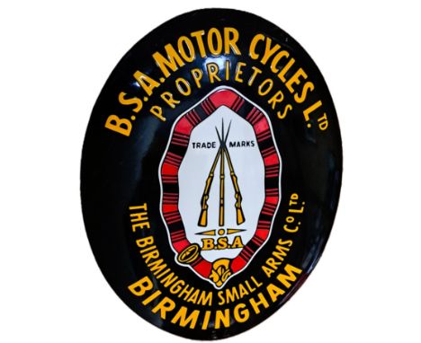 LARGE OVAL BSA PILED ARMS ENAMEL SIGN  Lovely large scale steel domed enamel sign, high quality with great detail. W400mm x H