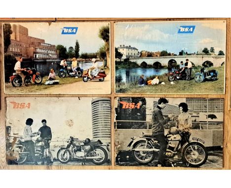 FOUR BSA ORIGINAL ADVERTISING SHOWROOM POSTER BOARDS  Two B&amp;W from 1966 and two in colour from circa 1959. Genuine BSA sa