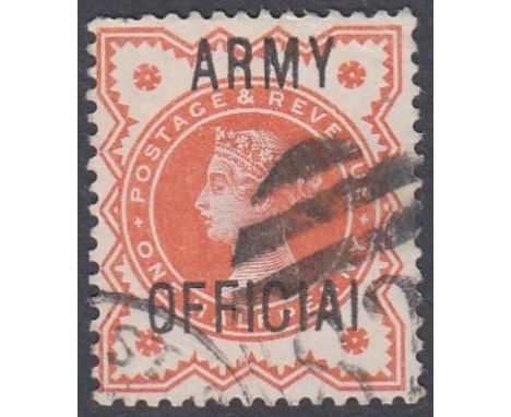 STAMPS GREAT BRITAIN - 1896 1/2d vermilion Army Official fine used with "OFFICIAI" error SG 41a Cat £130