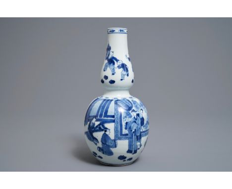 A Chinese blue and white double gourd vase, Kangxi     H.: 25 cm         Condition reports and high resolution pictures are a