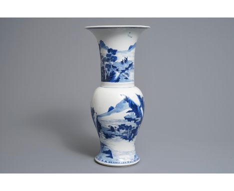 A Chinese blue and white yenyen 'river landscape' vase, Kangxi     H.: 45 cm         Condition reports and high resolution pi