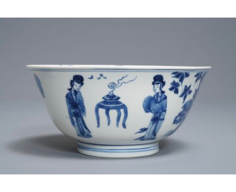A Chinese blue and white 'long Eliza' bowl, Kangxi     Dia.: 15,5 cm - H.: 7,5 cm         Condition reports and high resoluti