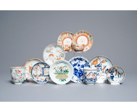 Five Chinese cups and eight saucers, Kangxi/Qianlong     Dia.: 13,5 cm (the largest saucer) Dia 7,5 cm - H.: 8 cm (the cups w