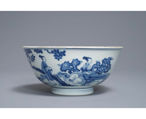 A Chinese blue and white 'Cao sisters' bowl, Chenghua mark, Kangxi     Dia.: 19 cm - H.: 9 cm         Condition reports and h