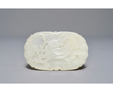 A Chinese carved jade Buddha's hand plaque, 19th C.     Dim.: 10,5 x 6,5 x 1 cm         Condition reports and high resolution