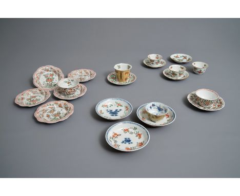 Seven Chinese famille verte cups and thirteen saucers, Kangxi     Dia.: 13 cm (the largest saucer)H.: 6,5 cm - Dia.: 8 cm (th