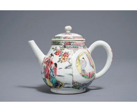 A Chinese famille rose 'Romance of the Western chamber' teapot and cover, Yongzheng     H.: 11 cm - L .: 14 cm         Condit