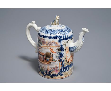 A large Chinese famille rose 'mandarin' teapot and cover, Qianlong     H.: 19 cm - L.: 23 cm         Condition reports and hi