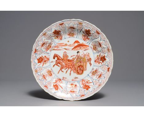A Chinese 'milk and blood' dish with a horse carriage, Kangxi     Dia.: 28 cm         Condition reports and high resolution p
