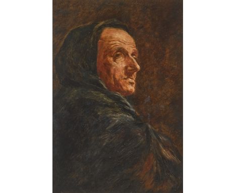 British School,  late 19th / early 20th century- Portrait of a woman, bust-length, wearing a shawl; oil on board, 55 x 37.6 c