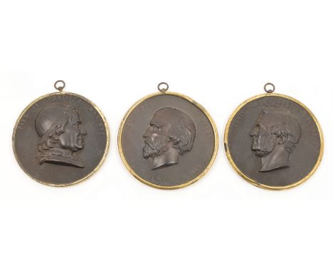 Three Bois Durci portrait roundels, second half 19th century, to include depictions of Pope Pius IX, Giuseppe Garibaldi, and 