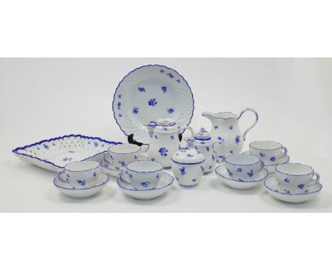 A Meissen porcelain tea set, early 20th century, blue crossed swords with incised double cancellation lines, decorated in blu