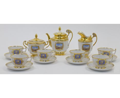 A Russian Imperial Porcelain tea service, St. Petersburg, 21st century, blue and gilt factory marks to underside, modelled in
