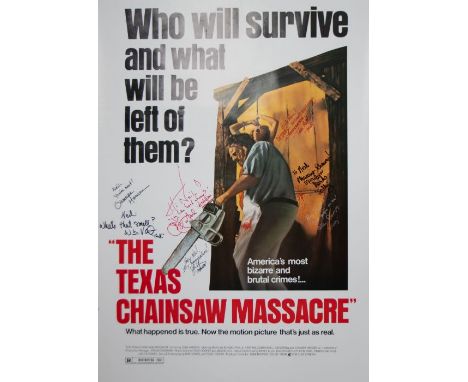 Texas Chainsaw Massacre USA Litho 1 sheet Poster signed by7 of cast / crew - dedicated . 27 inches wide.