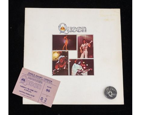 QUEEN - 1977 Original Tour Programme With original Ticket and button badge. All in very good condition. Earls Court 7th June 