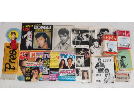 Elvis Presley - Collection of assorted Ephemera and memorabilia. Including 9 assorted magazines, Rca Record Catalgue, Rosette