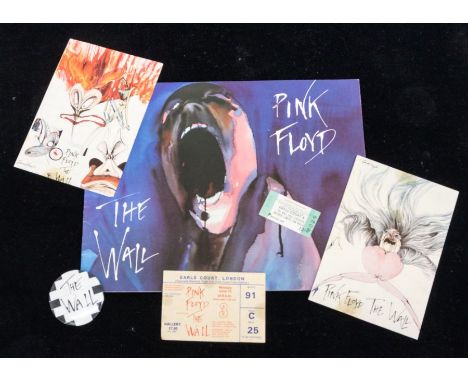 Pink Floyd The Wall 1971 Tour Programme with original Ticket Earls Court London - Large Button Badge, 2 Postcards and an Earl