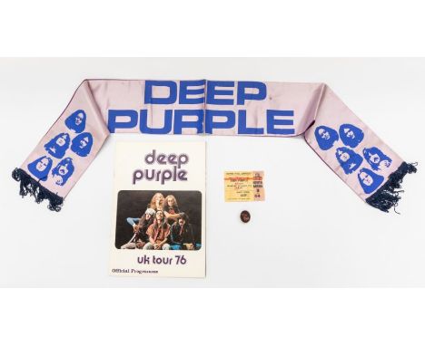 DEEP PURPLE UK TOUR 1976 Original Tour Programme with Ticket from Empire Pool Wembly 13th March - Plus a vintage metal badge 
