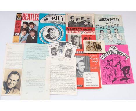 1960s / 70s Pop Rock N Roll memorabilia and emphemera incluing Tom Jones fan club card, Signed Photo, Gene Vincent Photo and 