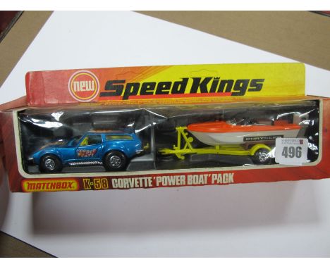 Matchbox Speed Kings Set K-58 Corvette 'Power Boat' Pack, overall models very good, boxed, slight crushing to box.