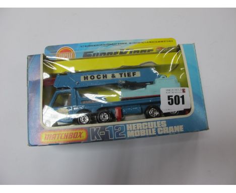 Matchbox Superkings No K-12 Hercules Mobile Crane, German Export 'Hoch and Tief' variant, excellent, boxed.