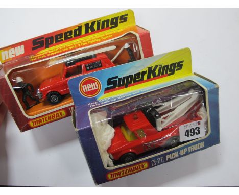 Two Matchbox Superkings No K-64 Fire Control Range Rover and K-11 Pick Up Truck, both German 'Falck-Zonen', variant, both exc