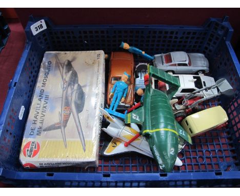 A Small Quantity of Corgi Toys, including a Ferguson Tractor, all playworn, an Airfix Mosquito kit and some plastic Thunderbi