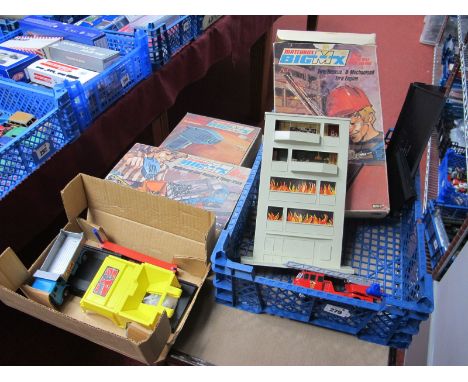 Three Matchbox Big M-X Items, set BM-6 Fire Rescue, set BM-4 Coal Hopper and Tipper and a spare power activator, all boxed, s