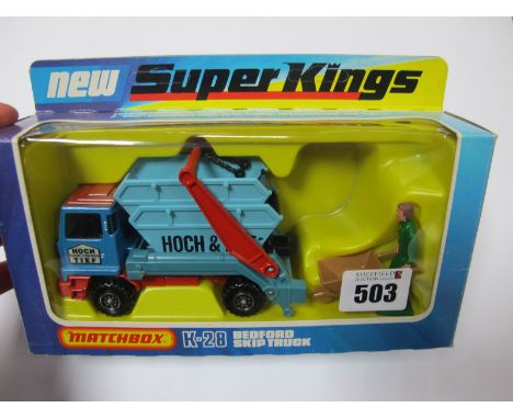 Matchbox Superkings No K-28 Bedford Skip Truck, German Export 'Hoch and Tief' variant, excellent, boxed.