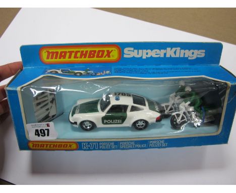 Matchbox Superkings No. K-71 Porsche Police Set (Polizei), models very good plus, boxed, crushing to box and sellophane slit.