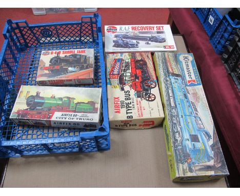 Five Plastic Kits, including a Kitmaster - Deltic, Airfix City of Truro, Airfix B-Type bus (instructions missing), all appear