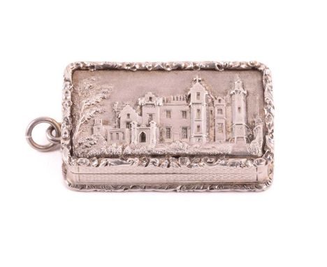 A William IV 'castle top' silver vinaigrette, by Taylor &amp; Perry, Birmingham 1836, of rectangular form, the hinged lid dec