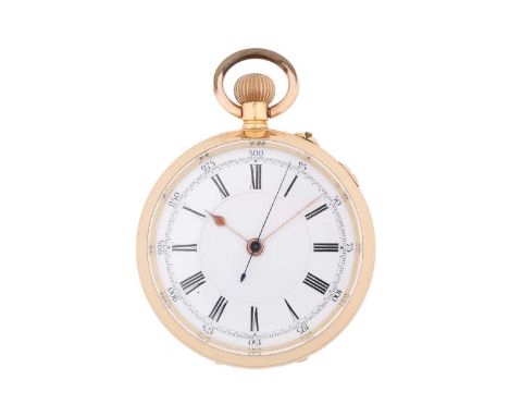 An open-face 18ct gold pocket watch with a keyless wound movement in a yellow metal case stamped 18K measuring 51mm with a wh