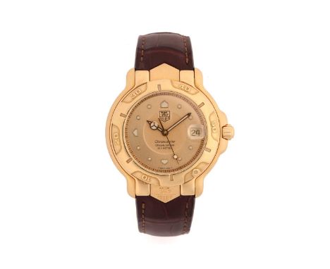 A Tag Heuer 6000 chronometer wristwatch in 18ct gold, featuring a Swiss-made automatic movement by ETA, in a yellow metal cas