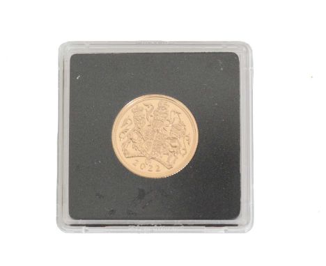 An Elizabeth II Platinum Jubilee 2022 Portrait Collection sovereign, in capsule, with certificate numbered 124.