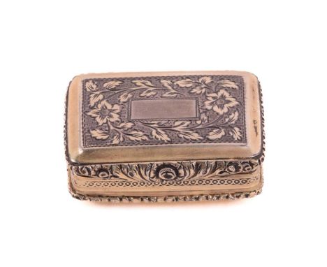 A George III silver-gilt vinaigrette, by Thomas Newbold, Birmingham 1797/8, of rectangular form, the hinged lid decorated wit