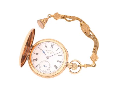 Fauve-Lauba Zenith full hunter pocket watch, the white enamel dial with roman numerals and sub-dial for seconds at 6 o'clock 