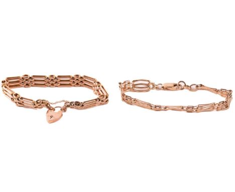 Two 9ct yellow gold gate link bracelets; comprising a bracelet with lobster clasp, Birmingham assay marks, 20.0 cm long; toge